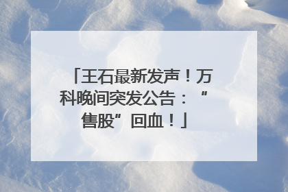 王石最新发声！万科晚间突发公告：“售股”回血！