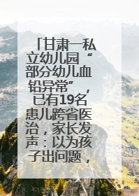 甘肃一私立幼儿园“部分幼儿血铅异常”，已有19名患儿跨省医治，家长发声：以为孩子出问题，没想过会与学校有关