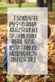 吴晓军在西宁市调研基层党建和学习教育时强调 切实把学习教育成果转化为惠民实效