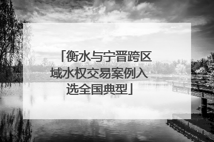 衡水与宁晋跨区域水权交易案例入选全国典型