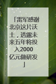 雷军感谢北京这片沃土，透露未来五年将投入2000亿元做研发